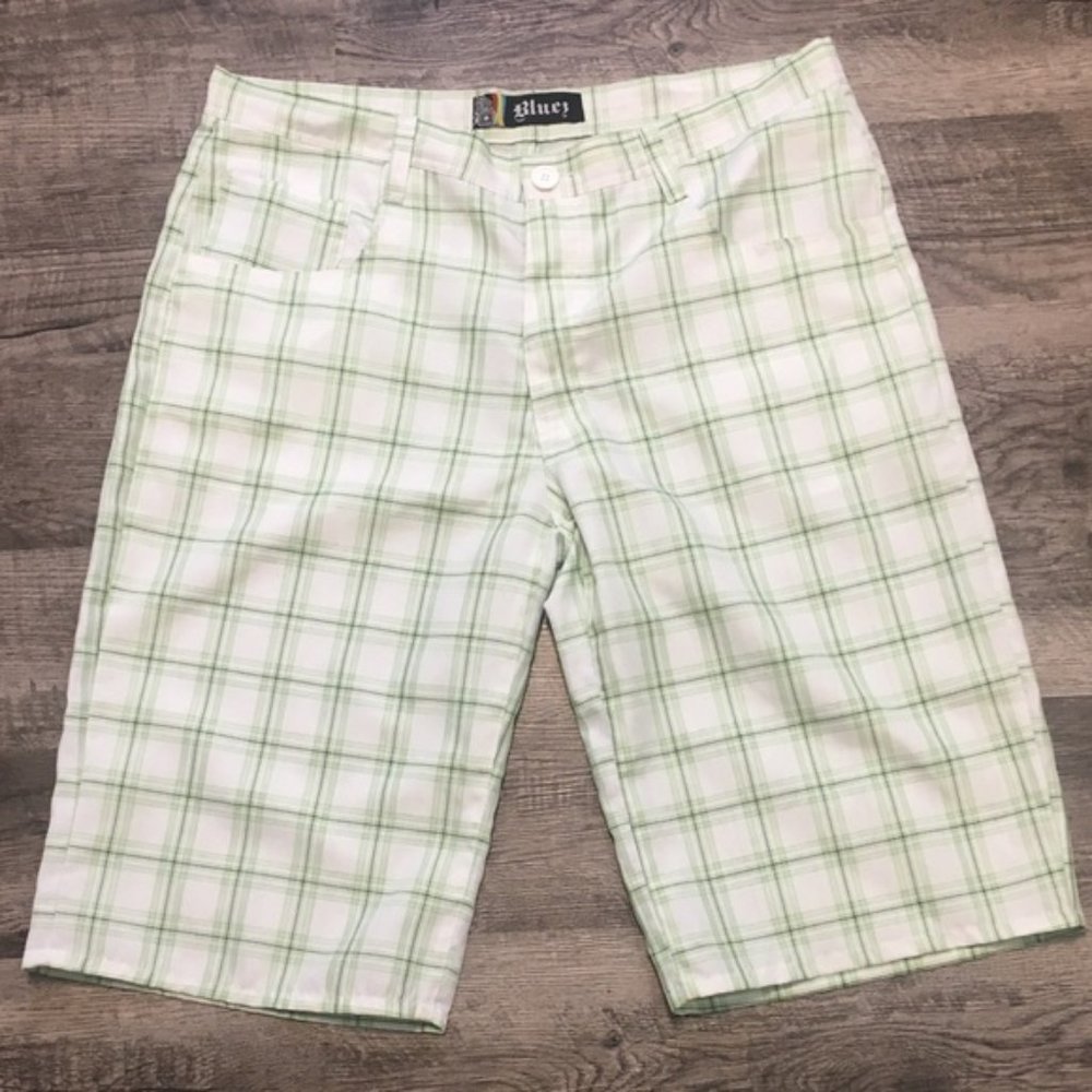 White and Green Plaid Shorts